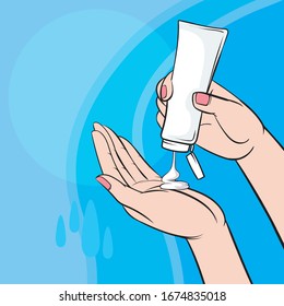 Clean hands with sanitizing gel. Pop art hand drawn style vector design illustrations. 