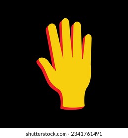 Clean hands sign. 3D Extruded Yellow Icon with Red Sides a Black background. Illustration.