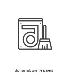 Clean hard drive disk line icon, outline vector sign, linear style pictogram isolated on white. Data recovery symbol, logo illustration. Editable stroke