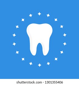 A clean, healthy tooth is isolated on a blue background