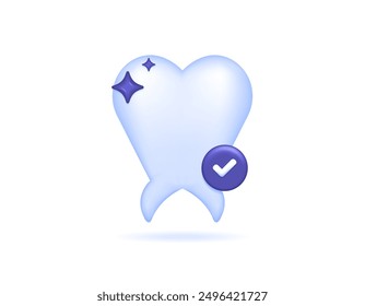 clean, healthy, white and good teeth concept. dental health. tooth illustration with check mark. symbol or icon. minimalist 3d style design. graphic elements