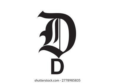 A clean, high-contrast monochrome graphic featuring an ornate capital letter 