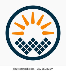 Clean, highly visible concept of green energy logo for solar panel, power department. Representing solar plates, golden, yellow color