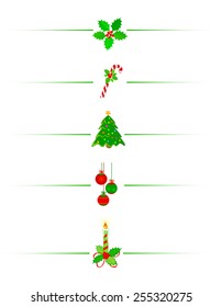 Clean Holly Leaves And Berries, Candy Cane Christmas Tree And X Mas Candle Holiday Border /divider