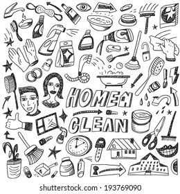 Clean home ,cleaning tools - doodles set 