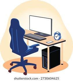 Clean Home Office Workspace with Computer and Office Chair Illustration