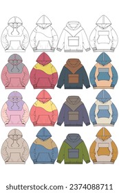 Ilustración técnica de moda sobredimensionada con ajuste relajado, mangas largas. Plantilla de ropa de puente de ropa de vestir plana. Mujeres, hombres, camiseta sudadera unisex arriba de la burla