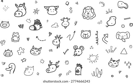 A clean, horizontal minimalist layout featuring tiny hand-drawn animal icons such as elephants and deer, designed for a modern and cute aesthetic.