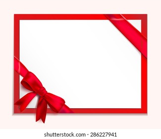 Clean horizontal rectangular pattern blank, tied with red ribbon and bow at the corners. Vector illustration. Vector illustration