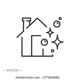 
sauberes Haussymbol, Hauswäsche, Dienstreiniger, dünnes Websymbol auf weißem Hintergrund - bearbeitbarer Strich, Vektorgrafik eps10