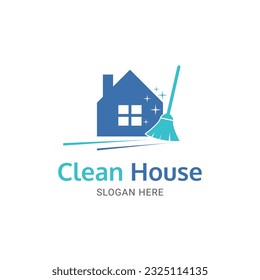 clean house logo conceot with house and broom icon