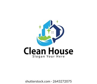 limpar casa logotipo criativo design conceito cidade ícone