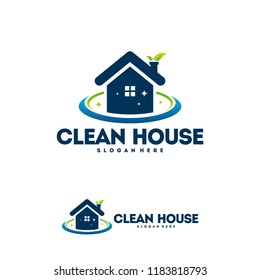 Clean House Logo Designs With Nature Leaf, Cleaning Service Logo Vector