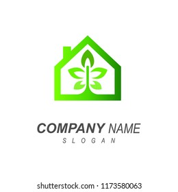 clean house logo template, green house icon
