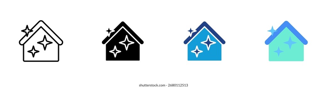 Clean House Multiple Style Icon Sheet Design Vector - House with sparkles representing cleanliness, hygiene, and a fresh living environment