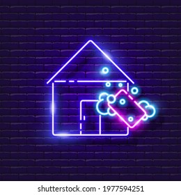 Clean house neon sign. Vector illustration for design. Cleaning service concept.