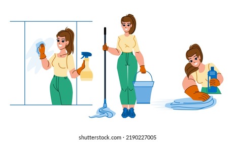 clean house service vector. cleaner home, household domestic hygiene, floor product clean house service character. people flat cartoon illustration