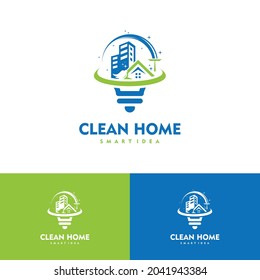 Ilustración vectorial del logotipo de la bombilla de diseño de Smart Idea de Casa Limpia