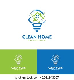 Clean House Smart Idea design concept bulb logo vector illustration