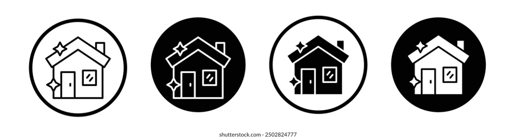 Clean house vector icon set black filled and outlined style.