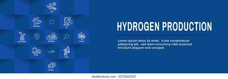 Clean Hydrogen Production for Green Energy Icon Set and Web Header Banner