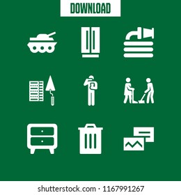 clean icon. 9 clean vector set. hose, cleaning, tank and trash icons for web and design about clean theme
