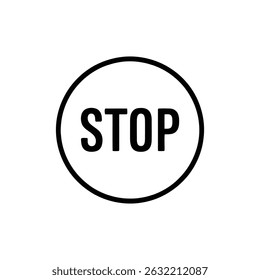 Clean icon of a black circular stop sign. Features bold STOP text, clear border, transparent backdrop for versatile application.