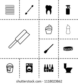 Clean icon. collection of 13 clean filled and outline icons such as bottle, cotton buds, mop, toilet, washing machine, cream, bucket. editable clean icons for web and mobile.