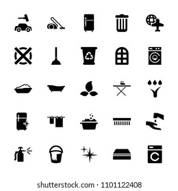 Clean icon. collection of 25 clean filled icons such as washing machine, window, baby bath, plunger, sponge, recycle bin, bucket. editable clean icons for web and mobile.