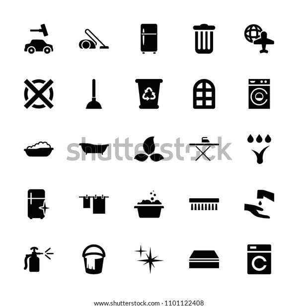 Clean icon. collection of\
25 clean filled icons such as washing machine, window, baby bath,\
plunger, sponge, recycle bin, bucket. editable clean icons for web\
and mobile.