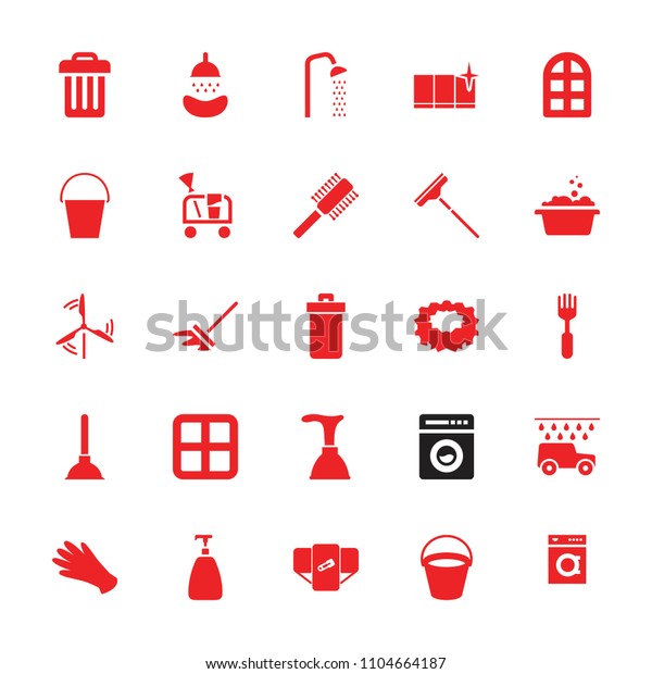 Clean icon. collection of\
25 clean filled icons such as bucket, trash bin, window, diaper,\
soap, gloves, plunger, fork, mill. editable clean icons for web and\
mobile.