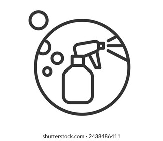 Symbol des Flüssigkeitssprays in der Reinigungsflasche mit Aerosol reinigen. Schilderwerkzeug für Wassergasdüse, Desinfektion, Hygienespritzer.