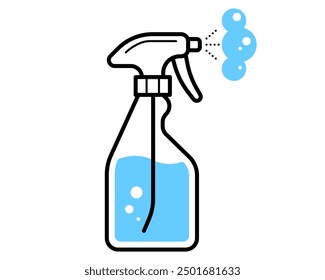 Clean icon of fluid spray in cleaning bottle aerosol. Sign tool for water gas nozzle, disinfection, hygiene spatter.