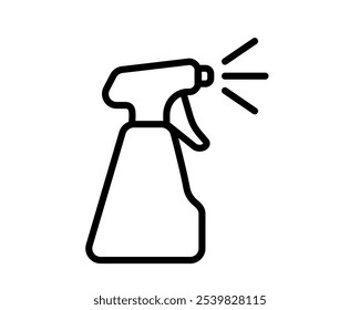 Clean icon of fluid spray in cleaning bottle aerosol. Sign tool for water gas nozzle, disinfection, hygiene spatter.