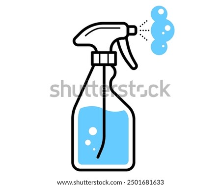 Clean icon of fluid spray in cleaning bottle aerosol. Sign tool for water gas nozzle, disinfection, hygiene spatter.