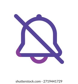 Ein sauberes Symbol einer stummgeschalteten Benachrichtigungsglocke mit einer diagonalen Linie. Flacher Vektorstil auf weißem Hintergrund.