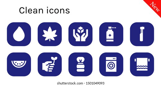 clean icon set. 10 filled clean icons.  Simple modern icons about  - Paint drop, Marijuana, Cube, Antiseptic, Electric toothbrush, Watermelon, Eco friendly, Shaving brush, Washing machine