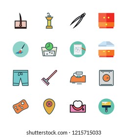 clean icon set. vector set about iron, paint brush, shorts and rake icons set.