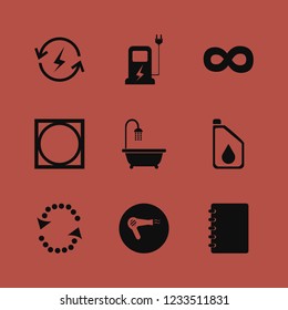 clean icon. clean vector icons set hair dryer, recycle sign, tumble dry and mask