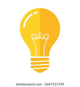 A clean and iconic flat design vector illustration of a solid yellow light bulb, universally symbolizing ideas, creativity, innovation, and solutions. Perfect for business presentations.