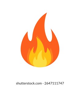 A clean and iconic flat design vector illustration of a vibrant flame, symbolizing fire, heat, energy, passion, and warning. Perfect for hot concepts, safety alerts, and designs expressing power.