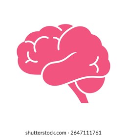 A clean and iconic flat design vector illustration of a solid pink brain, universally symbolizing mind, thought, ideas, and intellect. Perfect for psychology, education, and creativity.