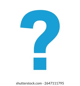 Um vetor de design plano limpo e icônico ilustração de um ponto de interrogação azul sólido, universalmente simbolizando perguntas, incerteza, inquérito e ajuda. Perfeito para perguntas frequentes, conteúdo educacional.