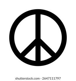 A clean and iconic flat design vector illustration of a solid black peace sign, universally symbolizing peace, harmony, anti-war, and love. Perfect for activism, social justice.