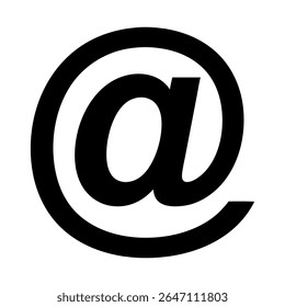 Um vetor de design plano limpo e icônico ilustração de um sólido preto no sinal, universalmente simbolizando e-mail, internet, comunicação e contato digital. Perfeito para informações de contato.