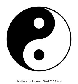 Uma ilustração vetorial de design plano limpo e icônico do símbolo Yin Yang, representando equilíbrio, harmonia, dualidade e a interconectividade dos opostos. Perfeito para o espiritual, filosófico.