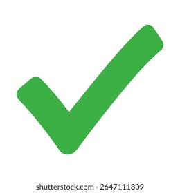 Um vetor de design plano limpo e icônico ilustração de uma marca de verificação verde sólida, universalmente simbolizando aprovação, correção, conclusão e sucesso. Perfeito para listas de verificação, confirmações.