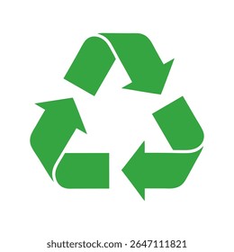 A clean and iconic flat design vector illustration of the universal green recycling symbol, representing sustainability, environmental protection, and waste management. Perfect for eco-friendly.