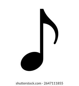Um vetor de design plano limpo e icônico ilustração de uma oitava nota preta sólida, universalmente simbolizando música, melodia e ritmo. Perfeito para partituras, aplicativos de áudio.