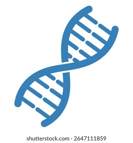 A clean and iconic flat design vector illustration of a solid blue DNA double helix, universally symbolizing genetics, biology, life, and heredity. Perfect for scientific research, healthcare.